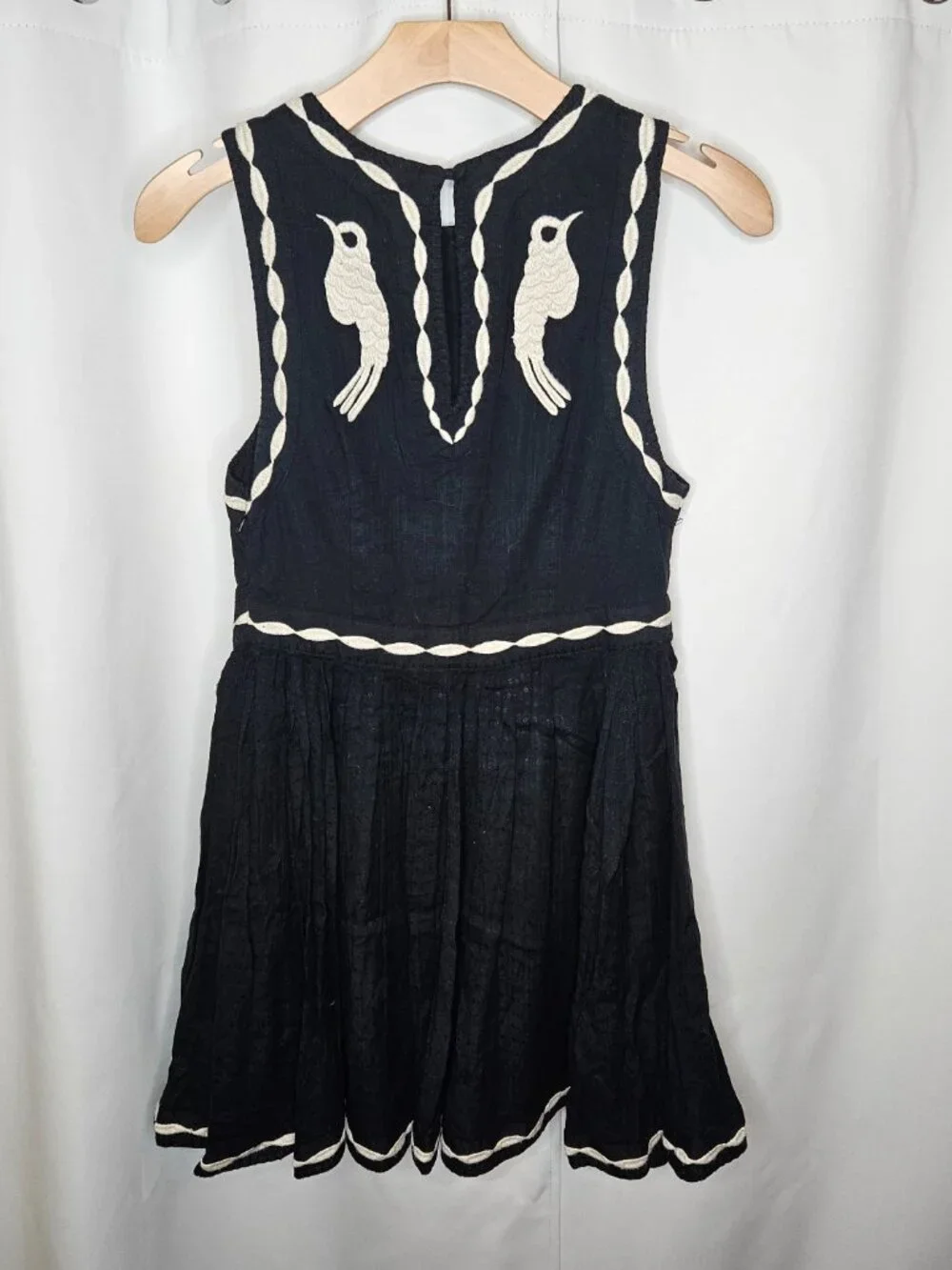 Free People Birds of a Feather Embroidered Mini Dress Black Small Boho